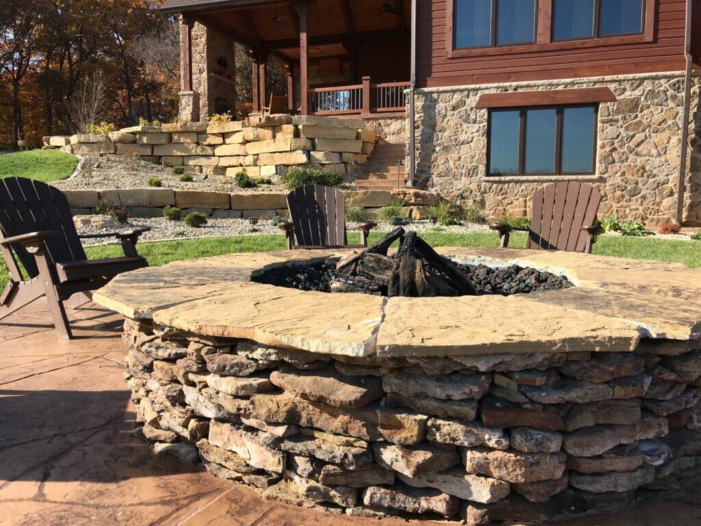 stacked stone retaining wall fire pit